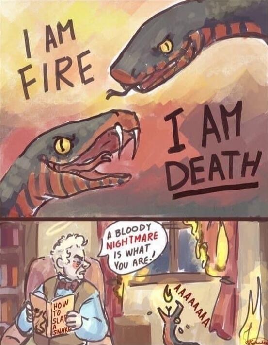 I AM FIRE I AM DEATH A BLOODY NIGHTMARE IS WHAT YOU ARE! HOW TO SLAY A SNAKE AAAAAAA