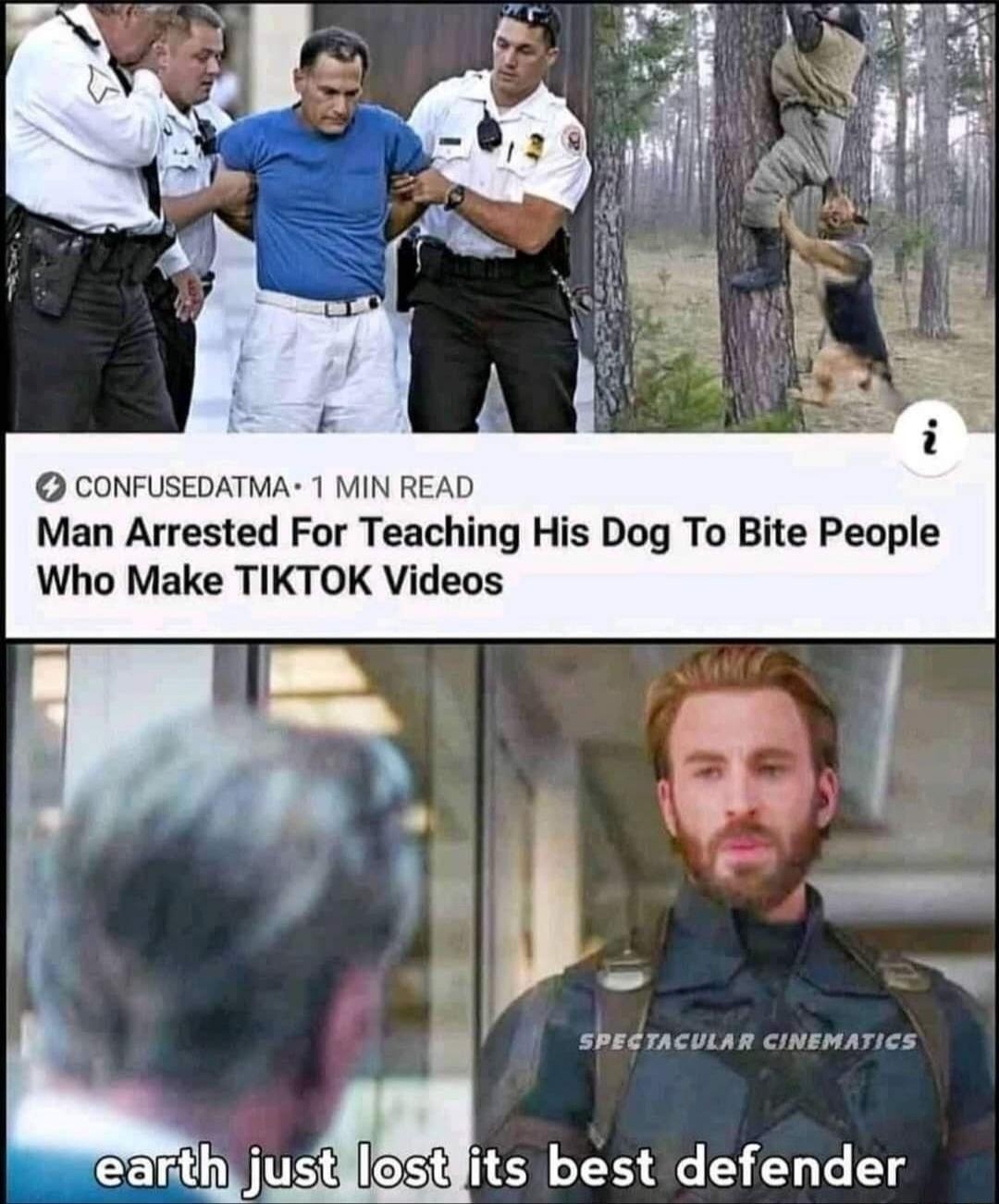 Man Arrested For Teaching His Dog To Bite People Who Make TIKTOK Videos
earth just lost its best defender