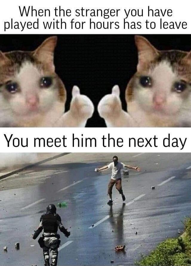 When the stranger you have played with for hours has to leave You meet him the next day