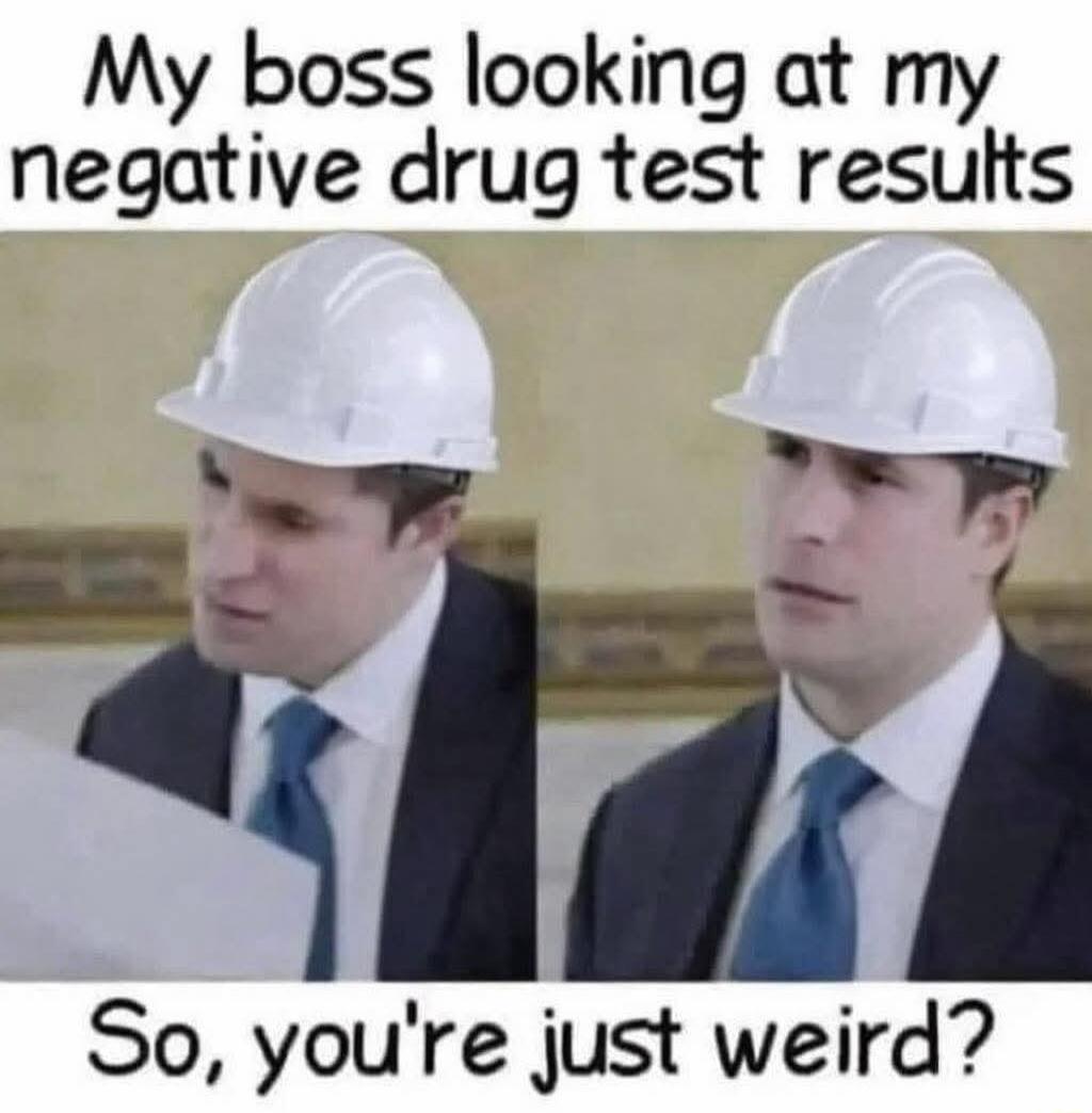 My boss looking at my negative drug test results
So, you're just weird?