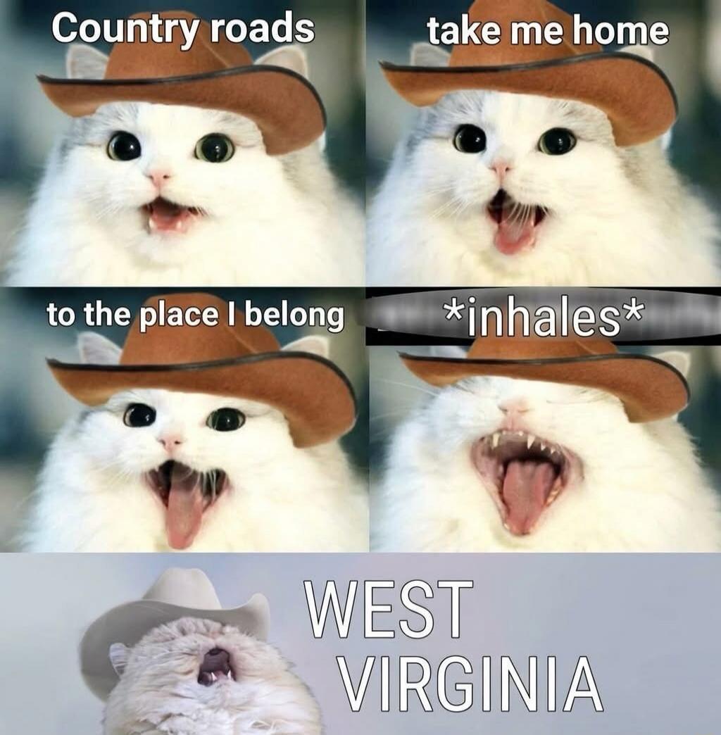 Country roads take me home to the place I belong *inhales* WEST VIRGINIA