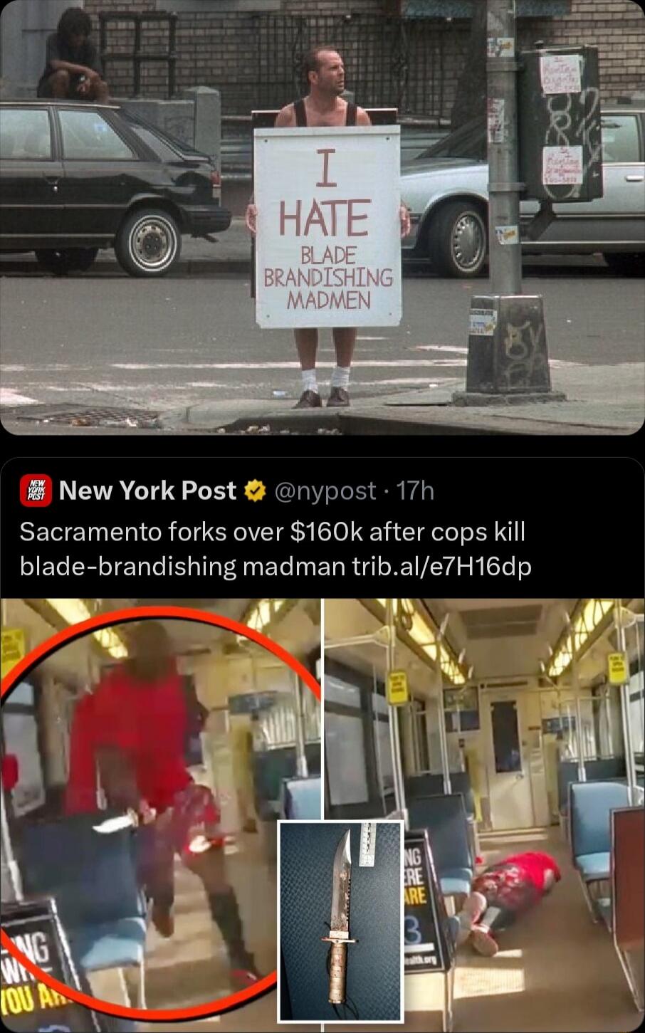 I HATE BLADE BRANDISHING MADMEN
Sacramento forks over $160k after cops kill blade-brandishing madman tri.al/e7H16dp