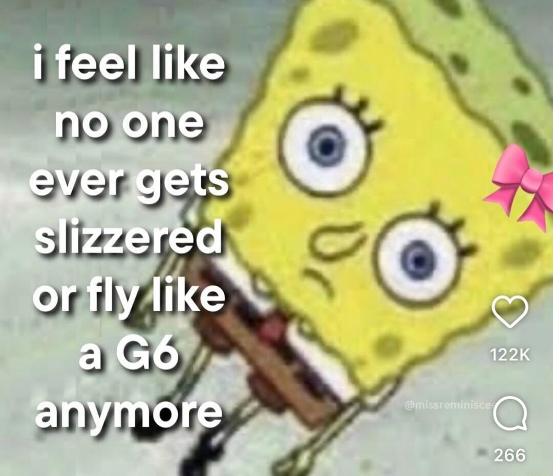 i feel like no one ever gets slizzereed or fly like a G6 anymore