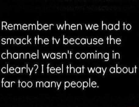 Remember when we had to smack the tv because the channel wasn't coming in clearly? I feel that way about far too many people.