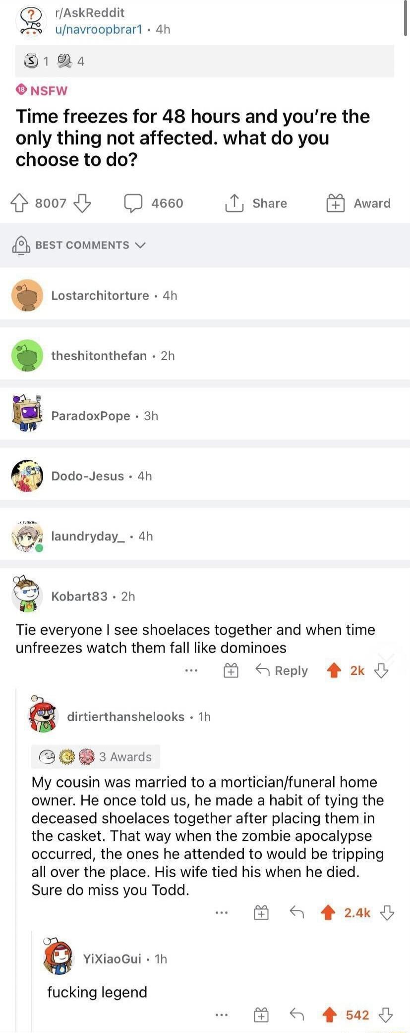 Time freezes for 48 hours and you’re the only thing not affected. what do you choose to do?
