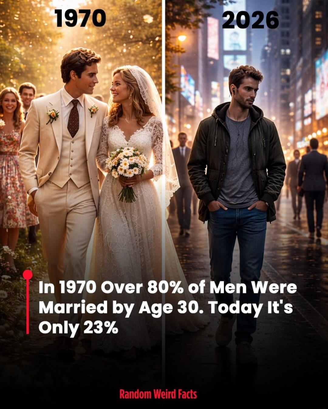 In 1970 Over 80% of Men Were Married by Age 30. Today It's Only 23%
Random Weird Facts