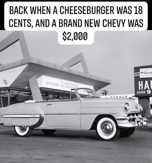 BACK WHEN A CHEESEBURGER WAS 18 CENTS, AND A BRAND NEW CHEVY WAS $2,000