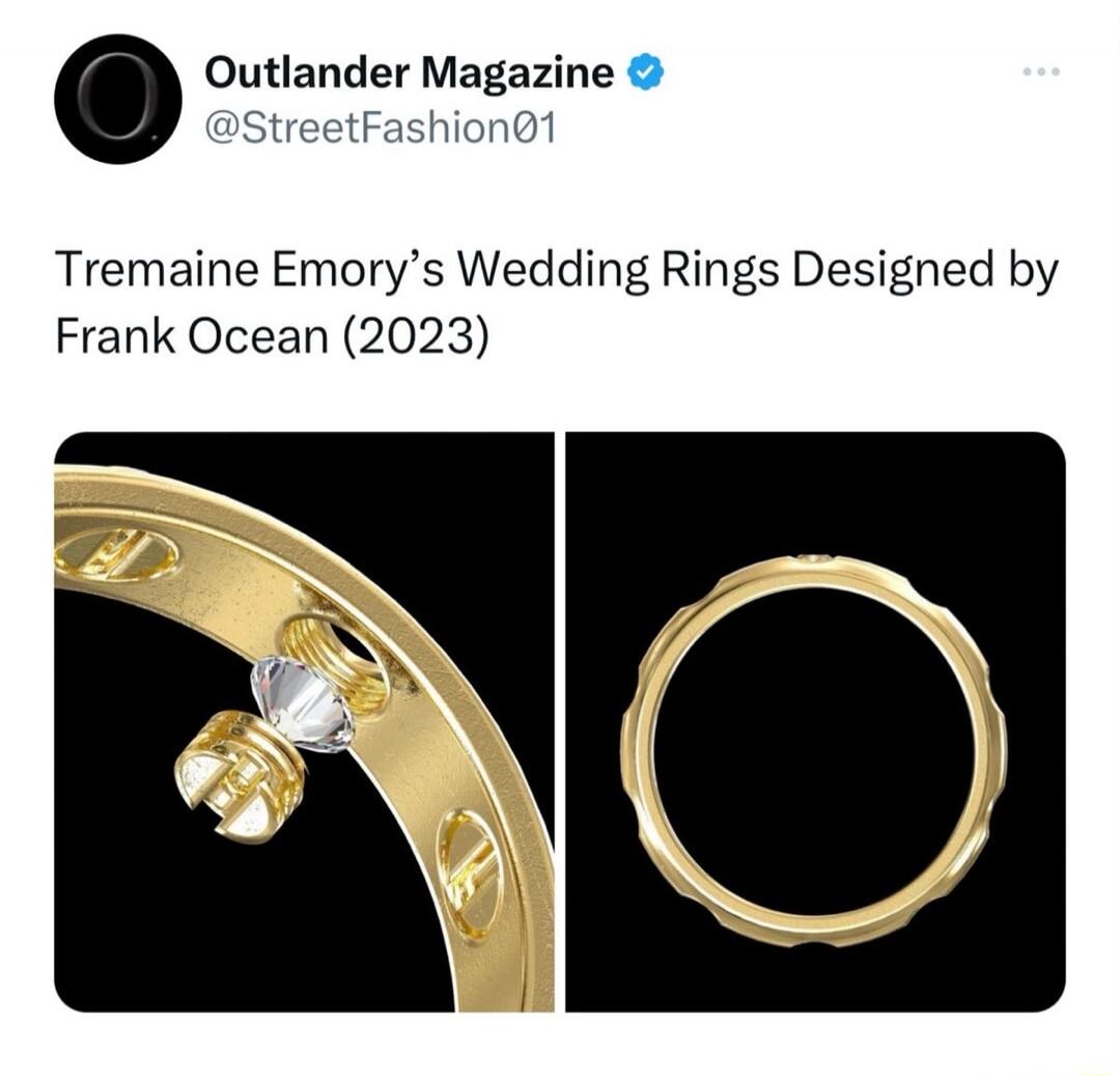 Outlander Magazine @StreetFashion01 Tremaine Emory’s Wedding Rings Designed by Frank Ocean (2023)