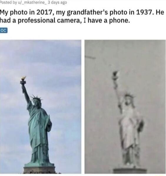 My photo in 2017, my grandfather's photo in 1937. He had a professional camera, I have a phone.