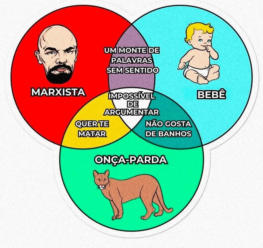 MARXISTA; BEBÉ; UM MONTE DE PALAVRAS SEM SENTIDO; IMPOSSÍVEL DE ARGUMENTAR; NÃO GOSTA DE BANHOS; QUER TE MATAR; ONÇA-PARDA