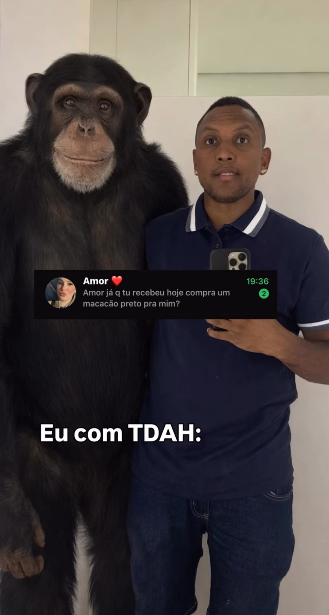 Amor já q tu recebeu hoje compra um macacão preta pra mim? Eu com TDAH: