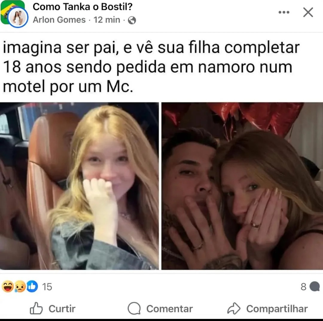 imagina ser pai, e vê sua filha completar 18 anos sendo pedida em namoro num motel por um Mc.