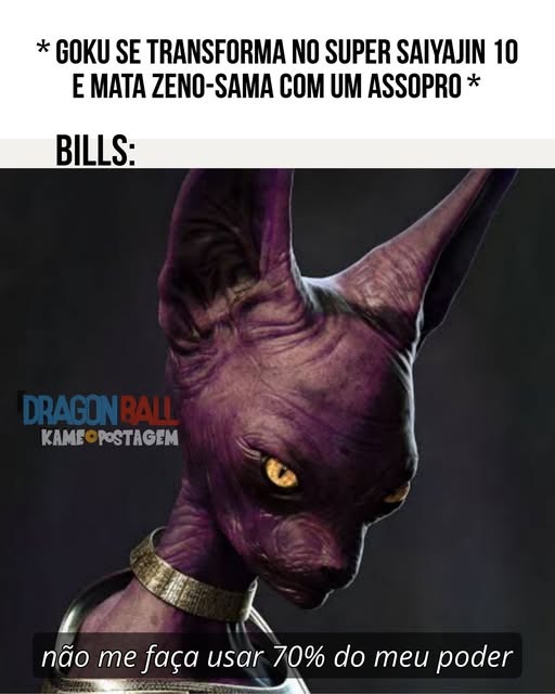 * GOKU SE TRANSFORMA NO SUPER SAIYAJIN 10 E MATA ZENO-SAMA COM UM ASSOPRO *
BILLS:
não me faça usar 70% do meu poder