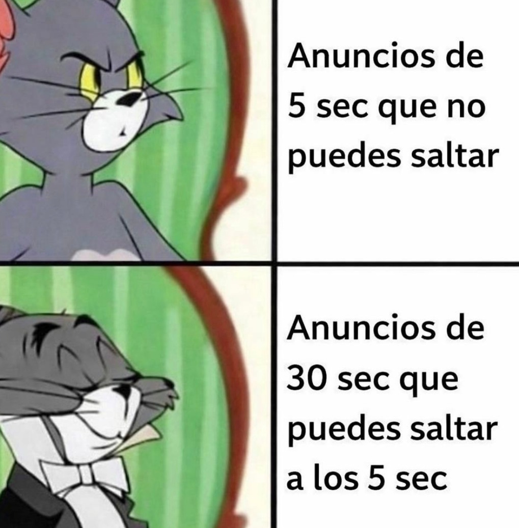 Anuncios de 5 sec que no puedes saltar
Anuncios de 30 sec que puedes saltar a los 5 sec