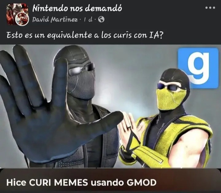 Nintendo nos demandó
Esto es un equivalente a los curis con IA?
Hice CURI MEMES usando GMOD