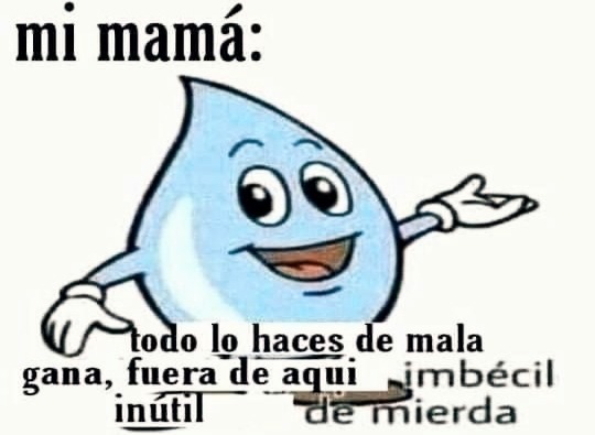 mi mamá: todo lo haces de mala gana, fuera de aquí imbécil inútil de mierda