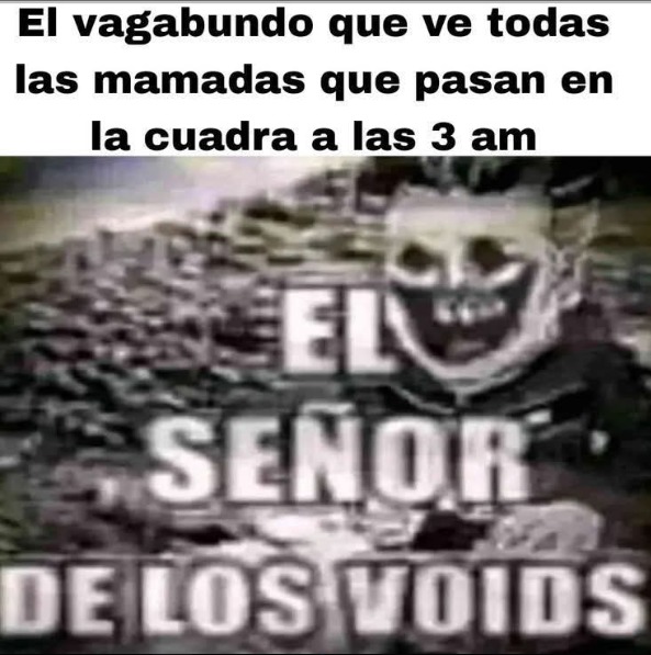 El vagabundo que ve todas las mamadas que pasan en la cuadra a las 3 am
EL SENOR DE LOS VOIDS