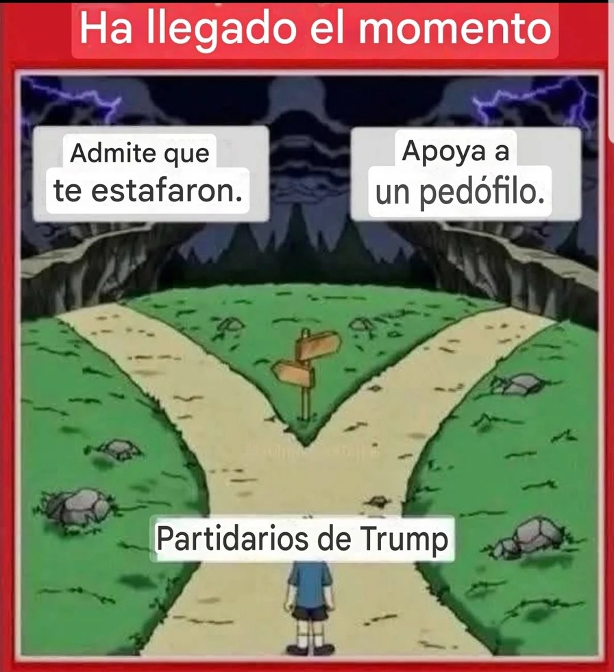 Ha llegado el momento
Admite que te estafaron.
Apoya a un pedófilo.
Partidarios de Trump
