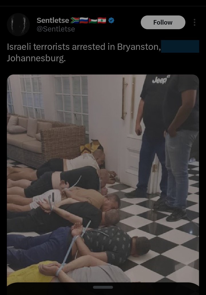 Israeli terrorists arrested in Bryanston, Johannesburg.