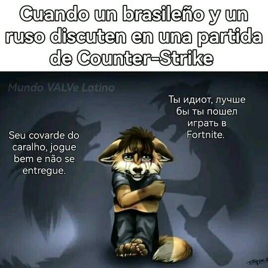 Cuando un brasileño y un ruso discuten en una partida de Counter-Strike
Hijo de puta cobarde, juega bien y no te entregues.
Eres un idiota; sería mejor que fueras a jugar Fortnite.