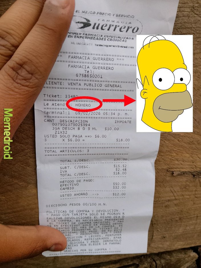 FARMACIA GUERRERO
CLIENTE: VENTA PUBLICO GENERAL
Ticket: 3348
Le Atend: HOMBRE
Terminal: 1
... (información de Ticket) ...
TOTAL ARTICULOS: 3
TOTAL:  \$   50.00
