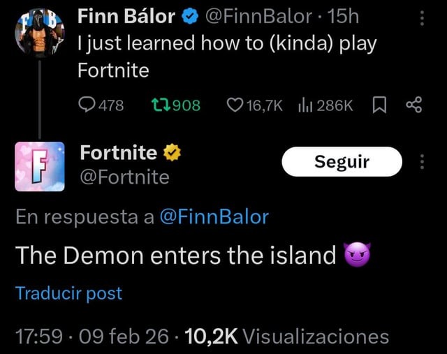 Acabo de aprender a jugar Fortnite (más o menos)
El Demonio entra en la isla 😈