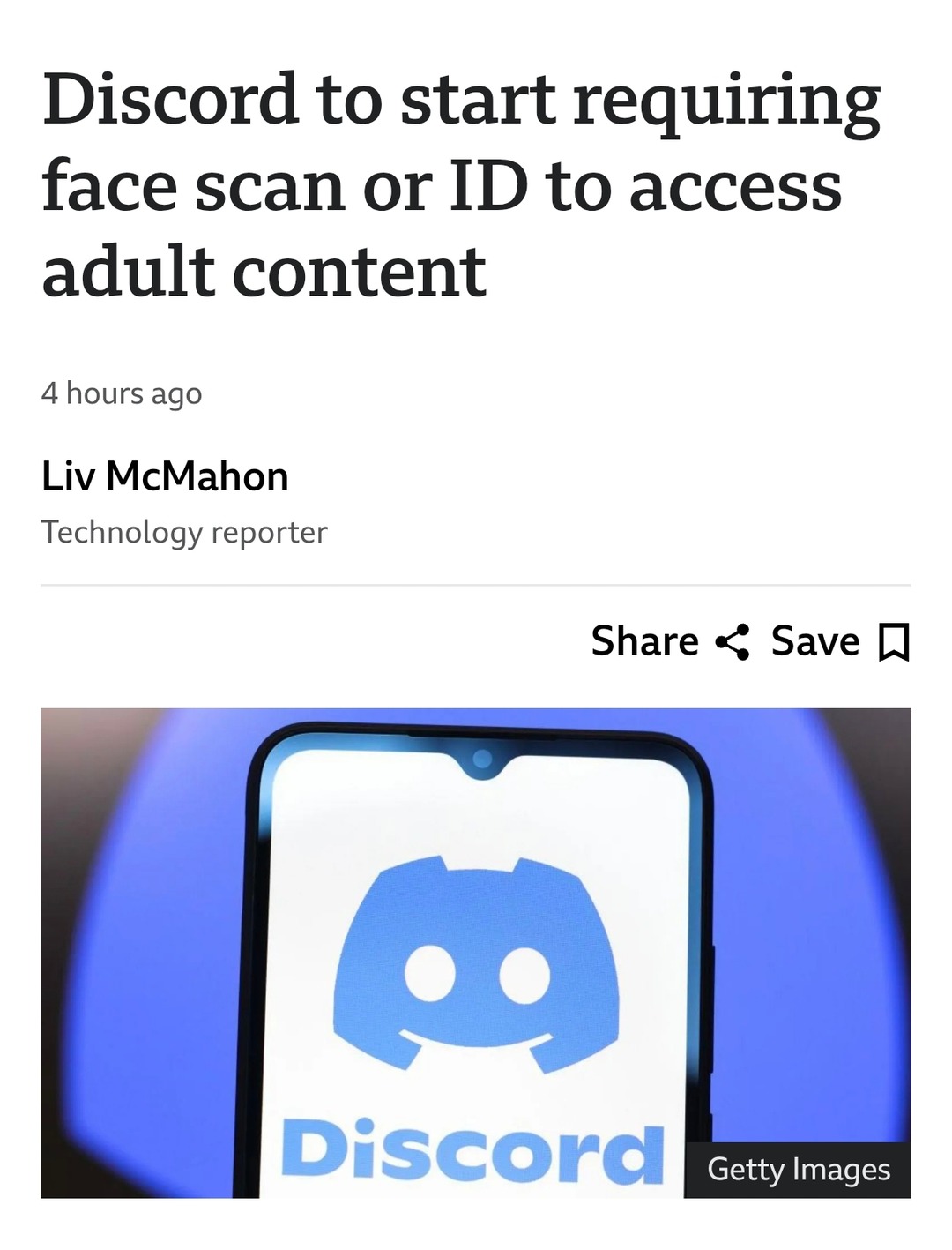 Discord to start requiring face scan or ID to access adult content

4 hours ago

Liv McMahon
Technology reporter