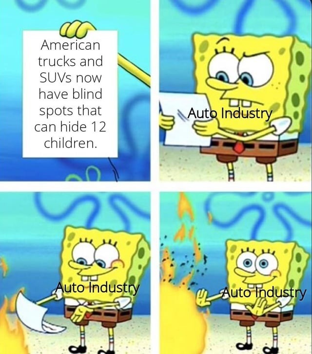 American trucks and SUVs now have blind spots that can hide 12 children. Auto Industry Auto Industry Auto Industry