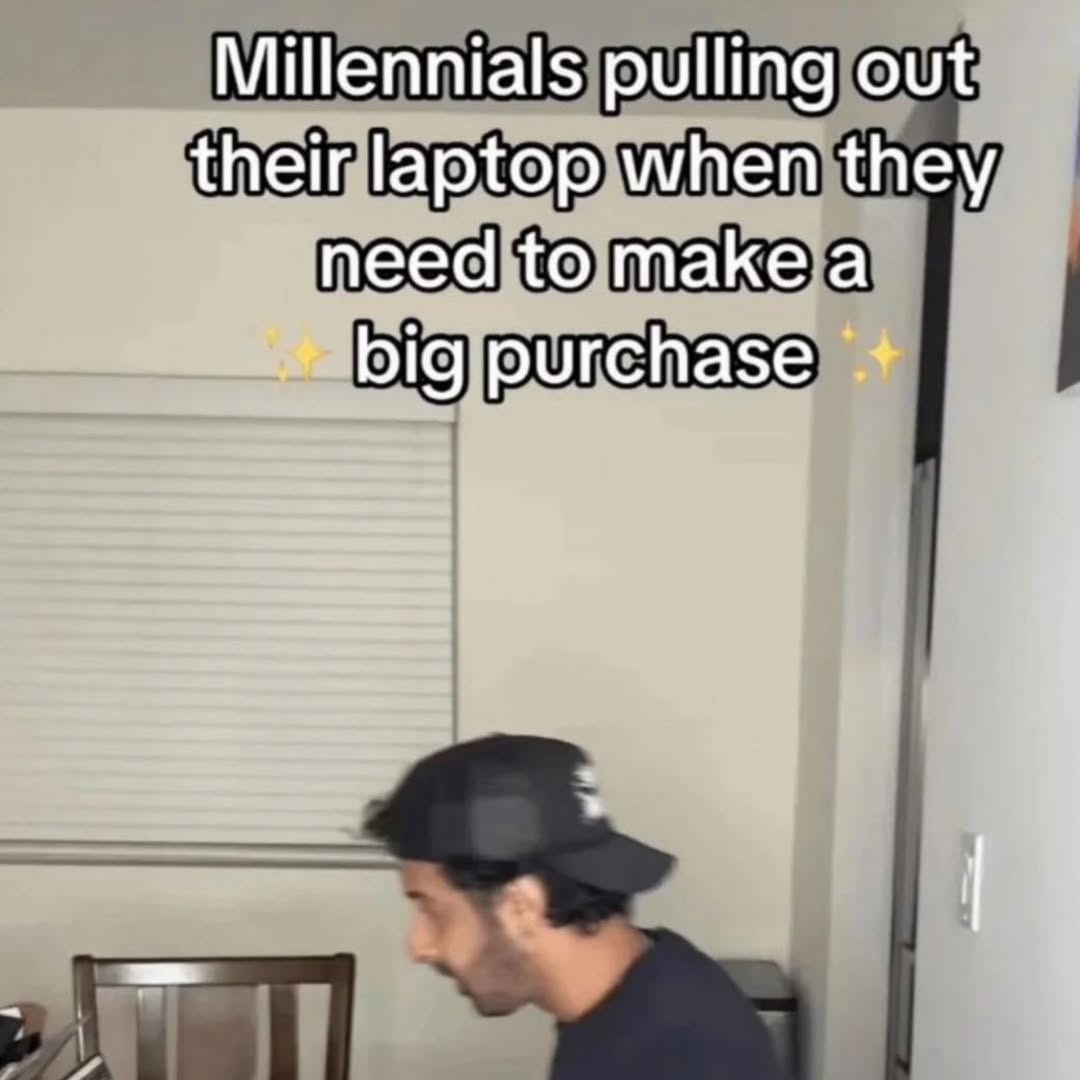 Millennials pulling out their laptop when they need to make a big purchase
