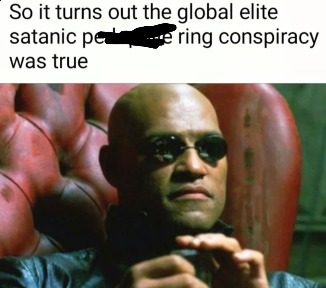 So it turns out the global elite satanic [redacted] ring conspiracy was true