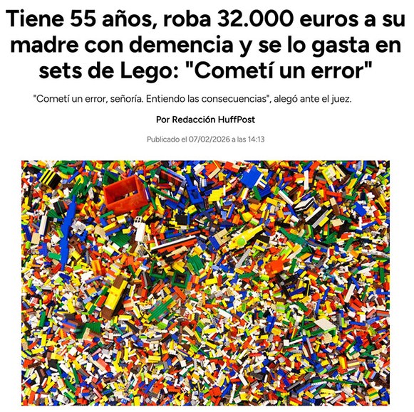 Tiene 55 años, roba 32.000 euros a su madre con demencia y se lo gasta en sets de Lego: 