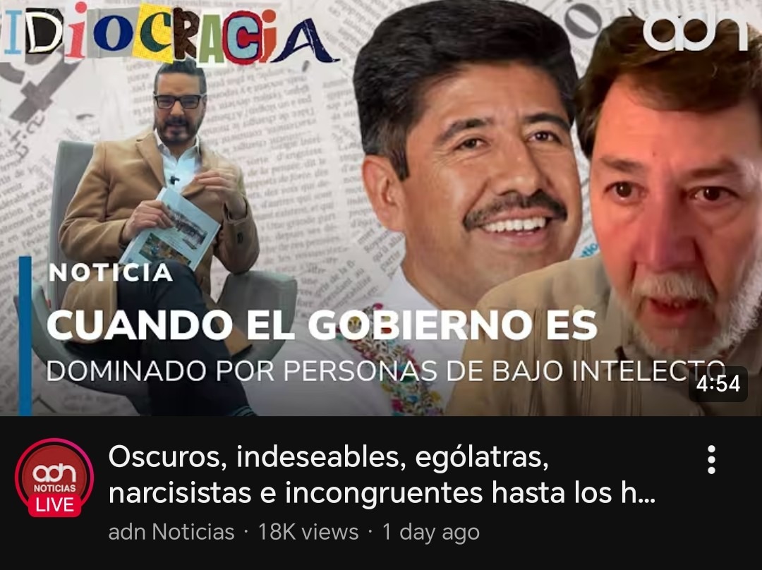 DIIOCRACIA NOTICIA CUANDO EL GOBIERNO ES DOMINADO POR PERSONAS DE BAJO INTELECTO
Oscuros, indeesables, ególatras, narcisistas e incongruentes hasta los h...