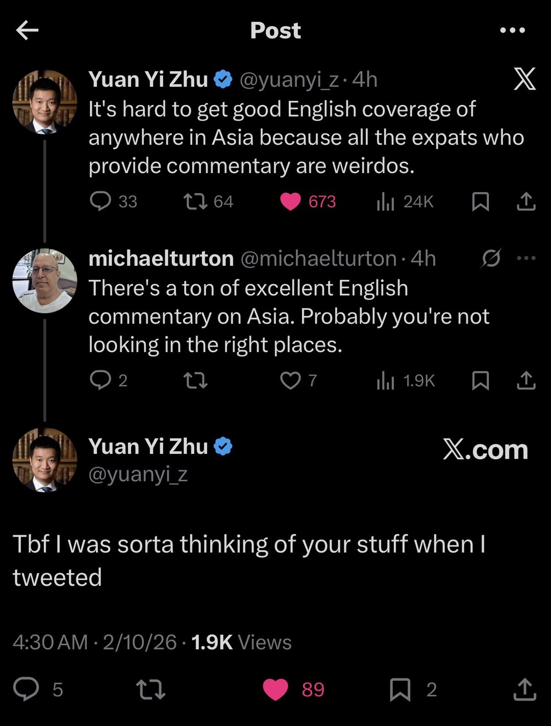 It's hard to get good English coverage of anywhere in Asia because all the expats who provide commentary are weirdos. There's a ton of excellent English commentary on Asia. Probably you're not looking in the right places. Tbf I was sorta thinking of your stuff when I tweeted