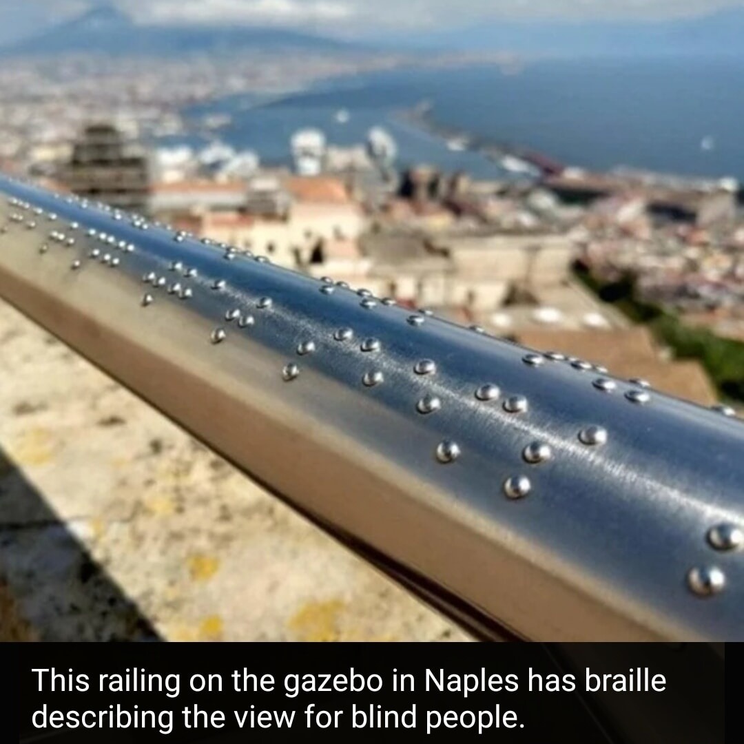 This railing on the gazebo in Naples has braille describing the view for blind people.