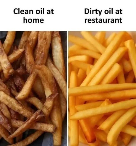 Clean oil at home        Dirty oil at restaurant