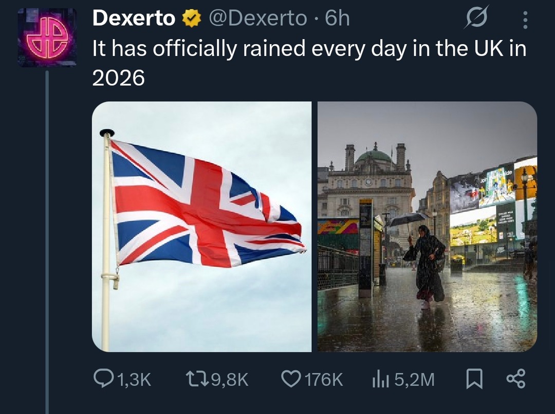 It has officially rained every day in the UK in 2026