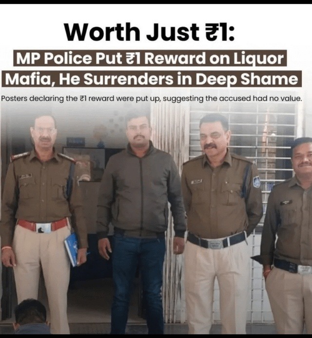 Worth Just ₹1: MP Police Put ₹1 Reward on Liquor Mafia, He Surrenders in Deep Shame Posters declaring the ₹1 reward were put up, suggesting the accused had no value.