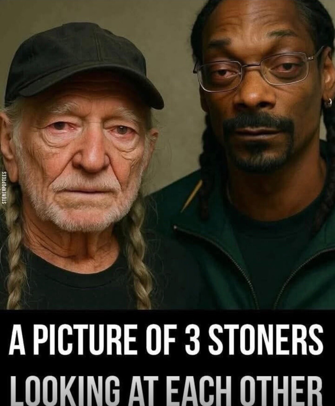 A PICTURE OF 3 STONERS LOOKING AT EACH OTHER