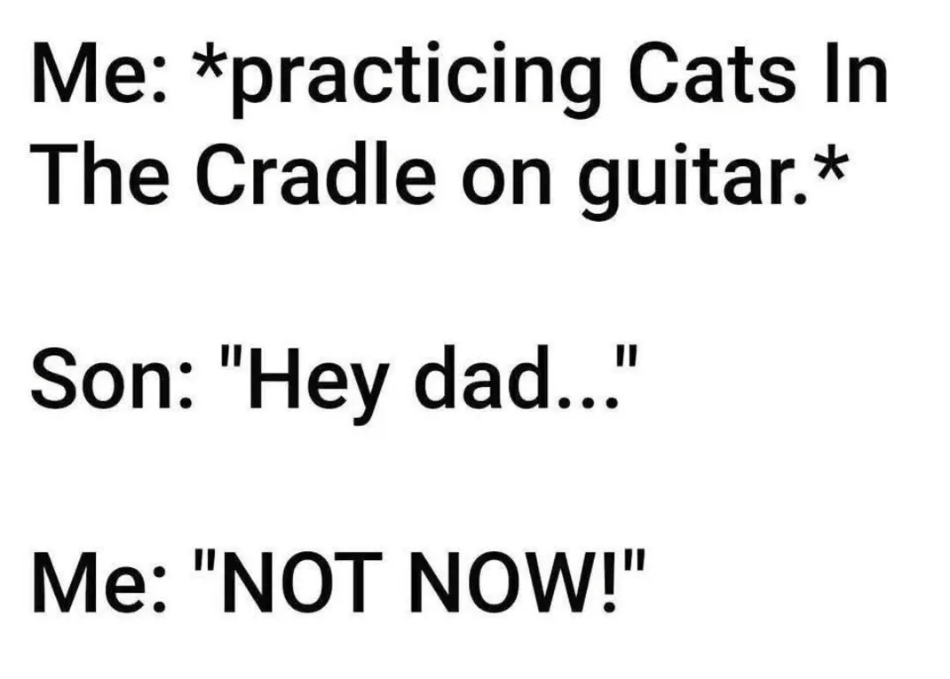 Me: *practicing Cats In The Cradle on guitar.*
Son: 