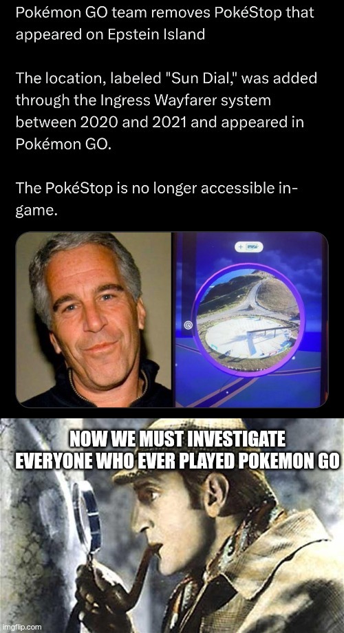 Pokémon GO team removes PokéStop that appeared on Epstein Island. The location, labeled 