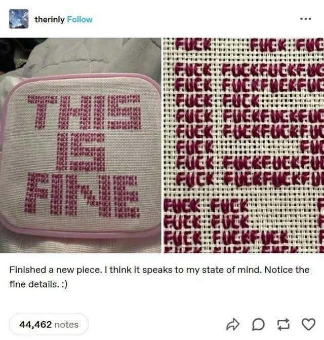THIS IS FINE

(Fabric shows the words 