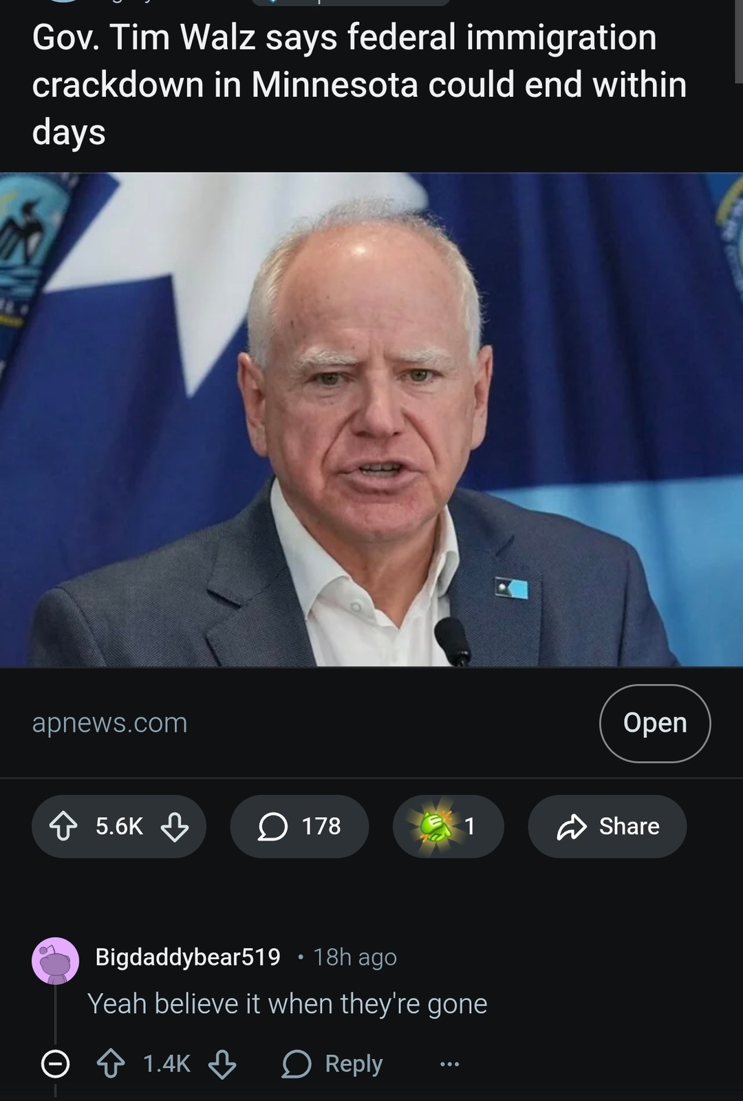 Gov. Tim Walz says federal immigration crackdown in Minnesota could end within days