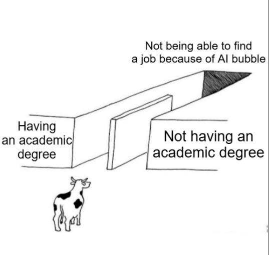 Not being able to find a job because of AI bubble
Having an academic degree
Not having an academic degree