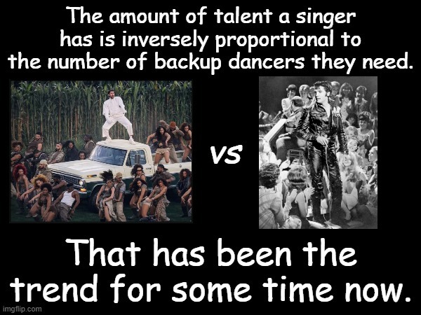 The amount of talent a singer has is inversely proportional to the number of backup dancers they need. VS That has been the trend for some time now.