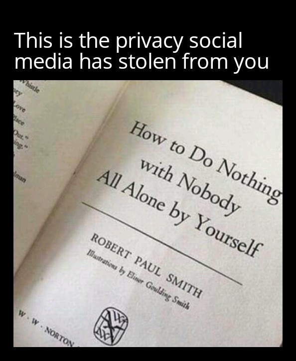 This is the privacy social media has stolen from you
How to Do Nothing with Nobody All Alone by Yourself
ROBERT PAUL SMITH
illustrations by Elinor Golding Smith