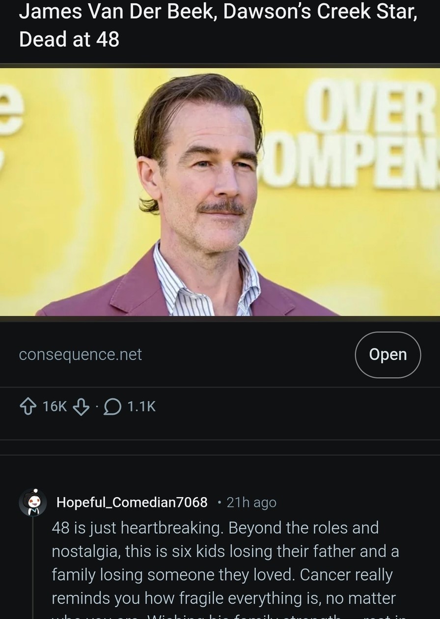 James Van Der Beek, Dawson’s Creek Star, Dead at 48
consequence.net