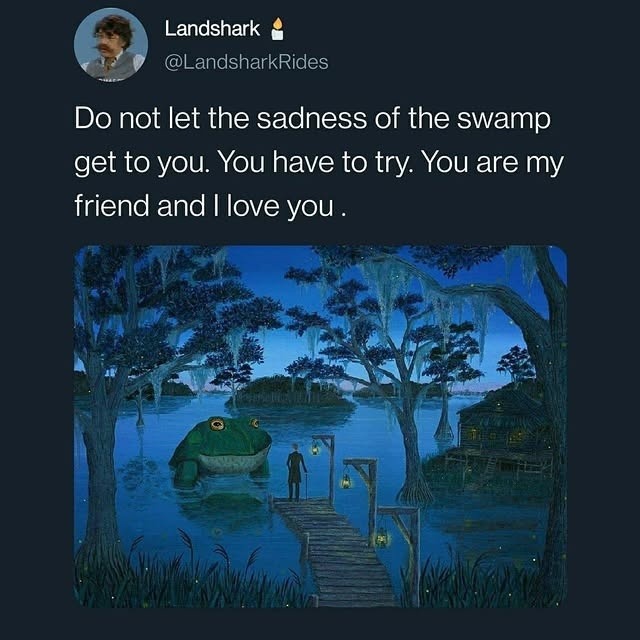 Do not let the sadness of the swamp get to you. You have to try. You are my friend and I love you.