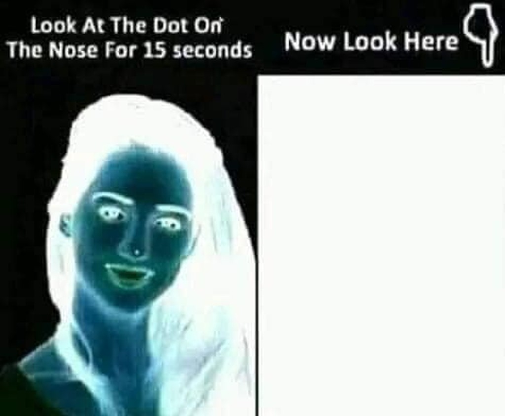 Look At The Dot On The Nose For 15 seconds
Now Look Here