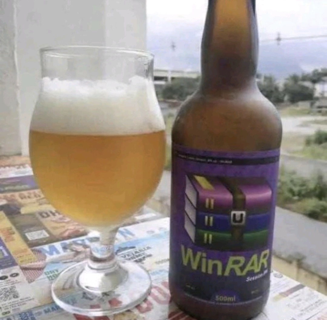 WinRAR beer bottle next to a glass of beer