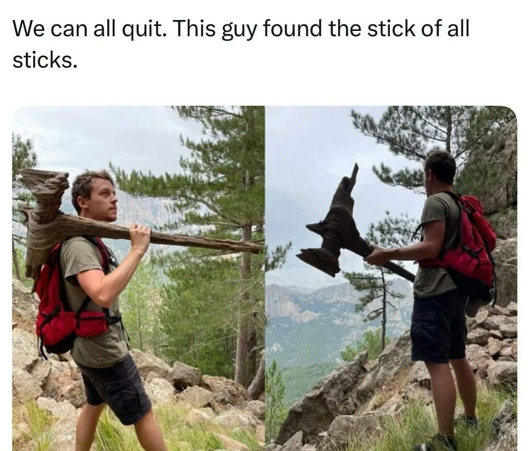 We can all quit. This guy found the stick of all sticks.